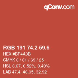 カラーコード: RGB 191 74.2 59.6 | qconv.com