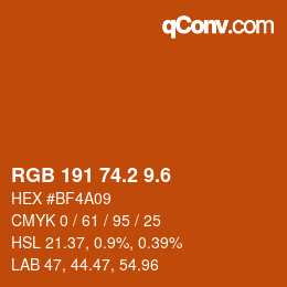 カラーコード: RGB 191 74.2 9.6 | qconv.com