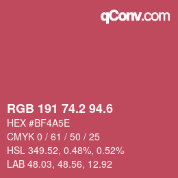 カラーコード: RGB 191 74.2 94.6 | qconv.com