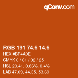 カラーコード: RGB 191 74.6 14.6 | qconv.com