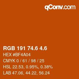カラーコード: RGB 191 74.6 4.6 | qconv.com