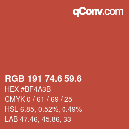 カラーコード: RGB 191 74.6 59.6 | qconv.com