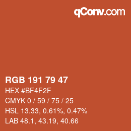 Color code: RGB 191 79 47 | qconv.com
