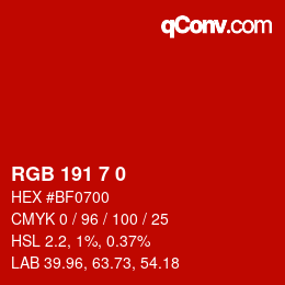 Color code: RGB 191 7 0 | qconv.com