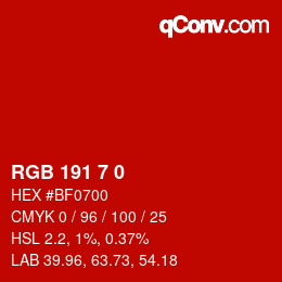 カラーコード: RGB 191 7 0 | qconv.com