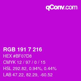 カラーコード: RGB 191 7 216 | qconv.com