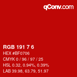 Color code: RGB 191 7 6 | qconv.com