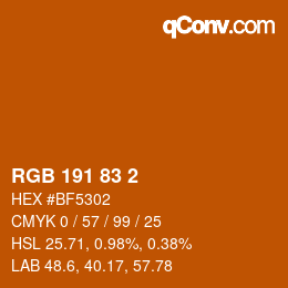 Farbcode: RGB 191 83 2 | qconv.com