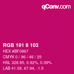 カラーコード: RGB 191 8 103 | qconv.com