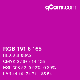 颜色代码: RGB 191 8 165 | qconv.com