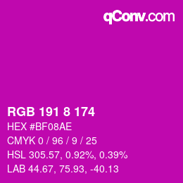 Color code: RGB 191 8 174 | qconv.com