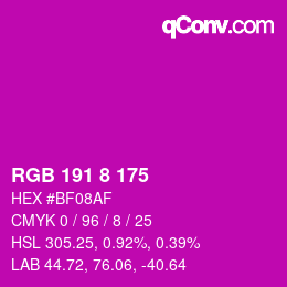 Color code: RGB 191 8 175 | qconv.com