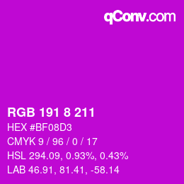 Color code: RGB 191 8 211 | qconv.com