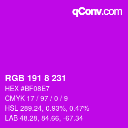 Farbcode: RGB 191 8 231 | qconv.com