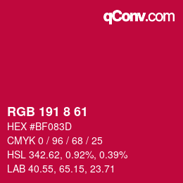 颜色代码: RGB 191 8 61 | qconv.com