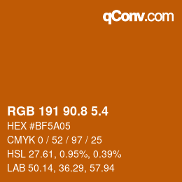 カラーコード: RGB 191 90.8 5.4 | qconv.com