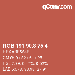 カラーコード: RGB 191 90.8 75.4 | qconv.com