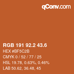 カラーコード: RGB 191 92.2 43.6 | qconv.com