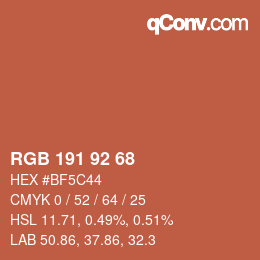Color code: RGB 191 92 68 | qconv.com