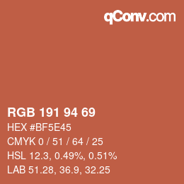 Código de color: RGB 191 94 69 | qconv.com
