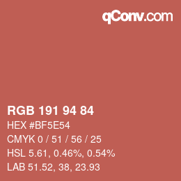 カラーコード: RGB 191 94 84 | qconv.com