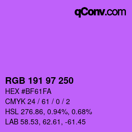 Color code: RGB 191 97 250 | qconv.com
