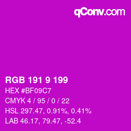 Color code: RGB 191 9 199 | qconv.com
