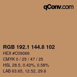 Color code: RGB 192.1 144.8 102 | qconv.com