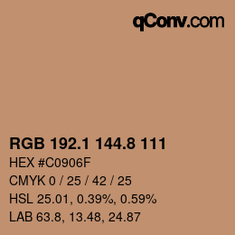カラーコード: RGB 192.1 144.8 111 | qconv.com