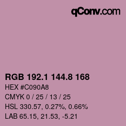 カラーコード: RGB 192.1 144.8 168 | qconv.com