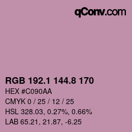 カラーコード: RGB 192.1 144.8 170 | qconv.com