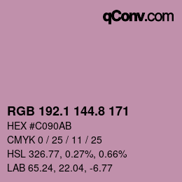 カラーコード: RGB 192.1 144.8 171 | qconv.com