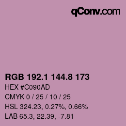 カラーコード: RGB 192.1 144.8 173 | qconv.com