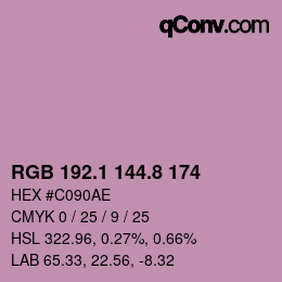 カラーコード: RGB 192.1 144.8 174 | qconv.com