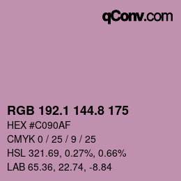 カラーコード: RGB 192.1 144.8 175 | qconv.com