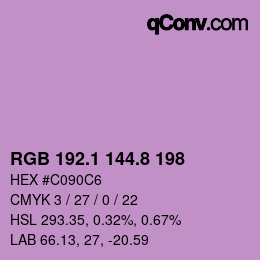 カラーコード: RGB 192.1 144.8 198 | qconv.com