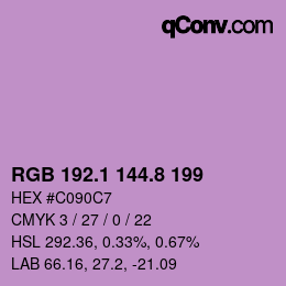 カラーコード: RGB 192.1 144.8 199 | qconv.com