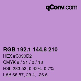 カラーコード: RGB 192.1 144.8 210 | qconv.com