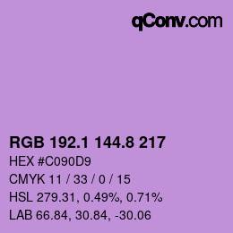 カラーコード: RGB 192.1 144.8 217 | qconv.com