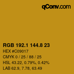 カラーコード: RGB 192.1 144.8 23 | qconv.com