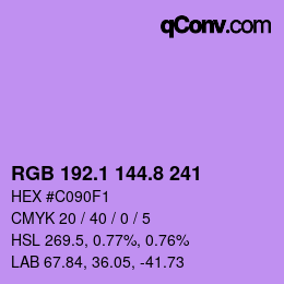 カラーコード: RGB 192.1 144.8 241 | qconv.com