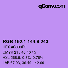 カラーコード: RGB 192.1 144.8 243 | qconv.com