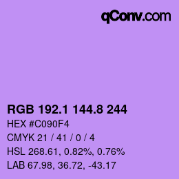 カラーコード: RGB 192.1 144.8 244 | qconv.com