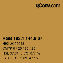 Color code: RGB 192.1 144.8 67 | qconv.com