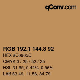 カラーコード: RGB 192.1 144.8 92 | qconv.com