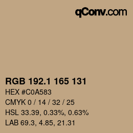 カラーコード: RGB 192.1 165 131 | qconv.com