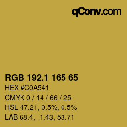 カラーコード: RGB 192.1 165 65 | qconv.com