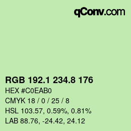 Color code: RGB 192.1 234.8 176 | qconv.com