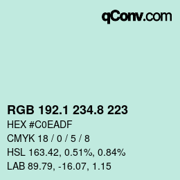 Color code: RGB 192.1 234.8 223 | qconv.com