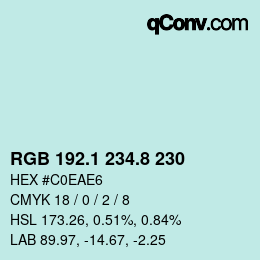 Color code: RGB 192.1 234.8 230 | qconv.com